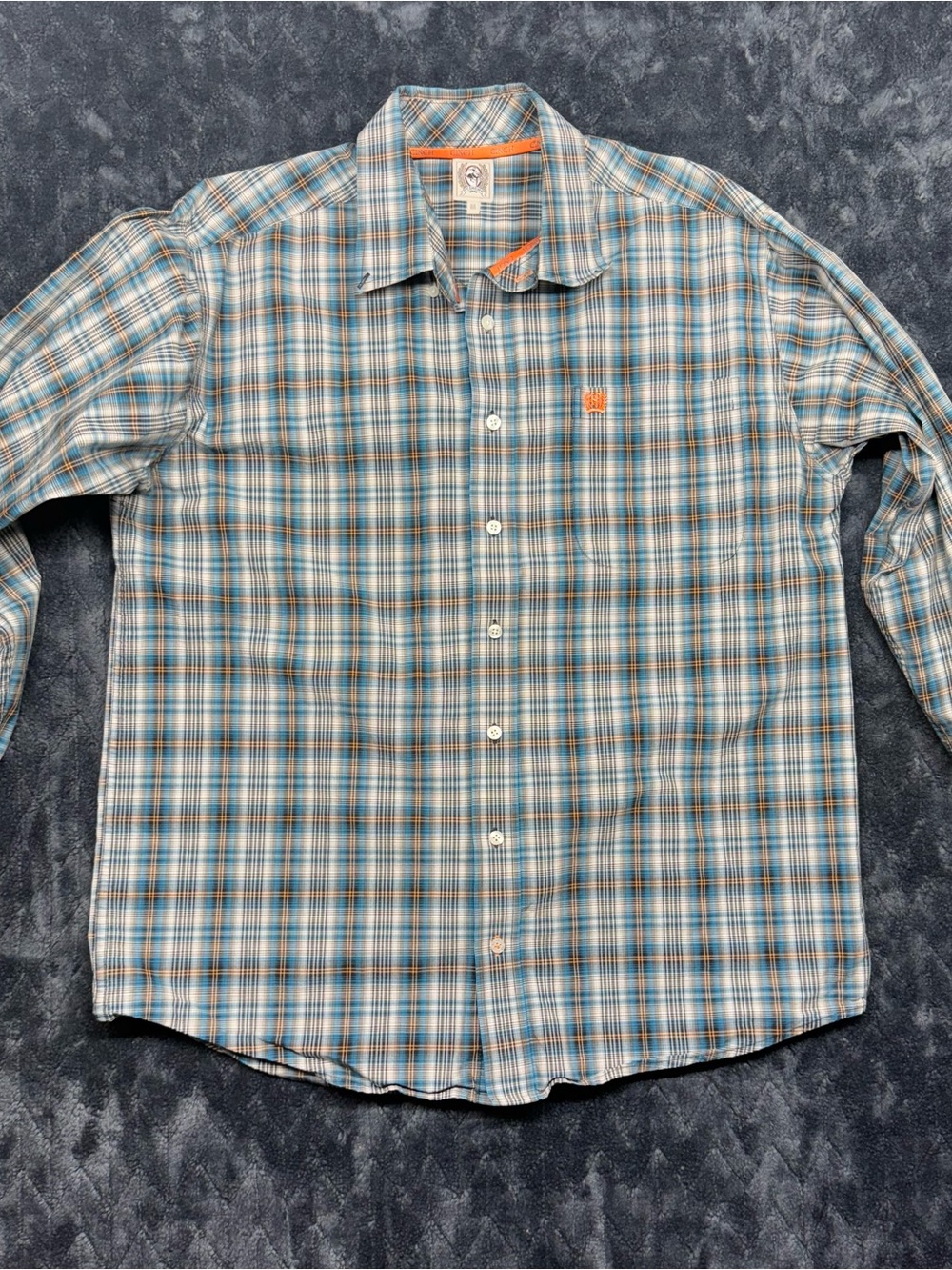 Cinch Men's Plaid Button-Down Shirt - Blue & Orange